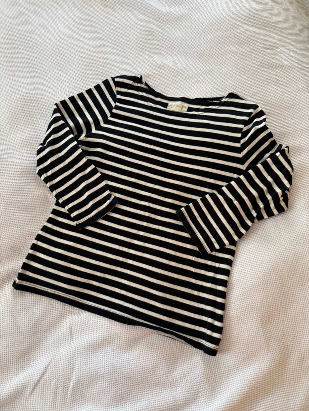 Denim & Supply Ralph Lauren Black and White Striped Top Cropped Sleeves